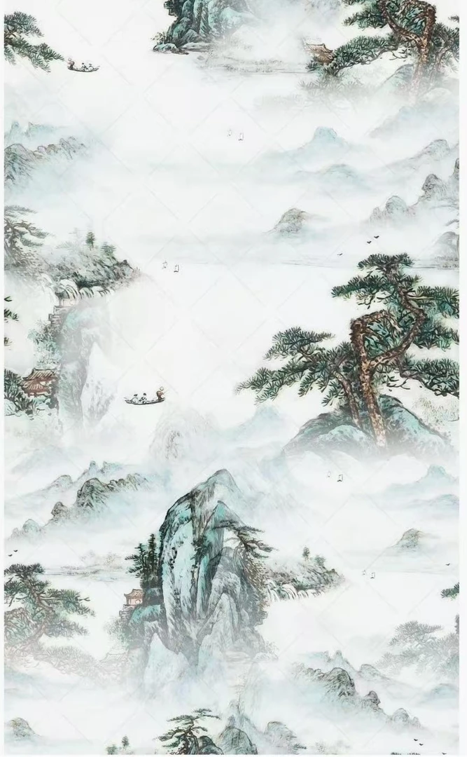 新中式高档仿真丝香云纱千里江山（门幅145）旗袍连衣裙面料2