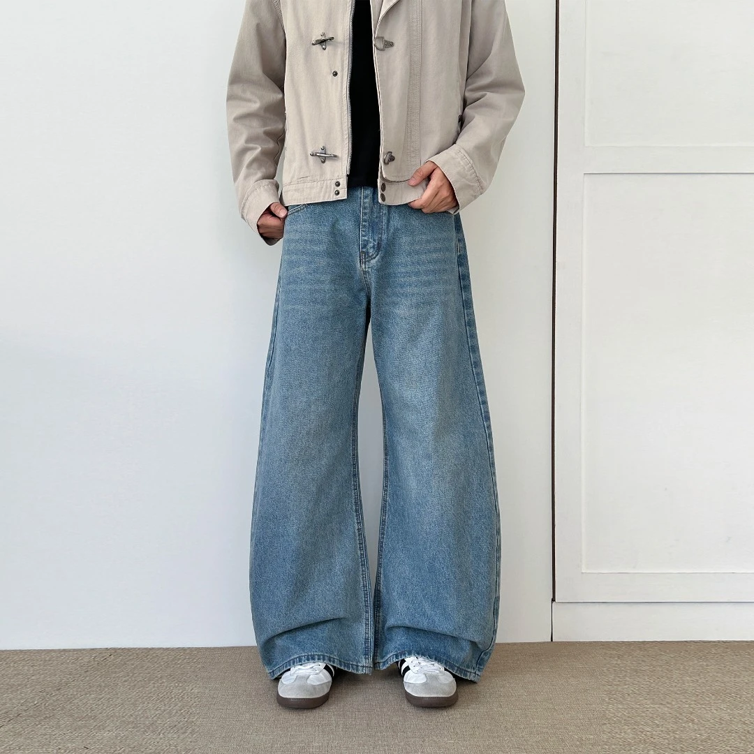 美式cleanfit水洗弯刀牛仔裤男女宽松街头阔腿香蕉裤廊型休闲裤子