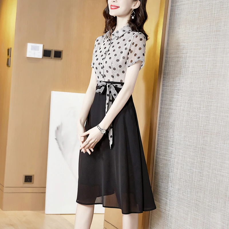 雪纺连衣裙女2025年夏天新款假两件设计感小众显瘦碎花小个子长裙