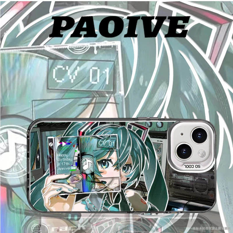 适用苹果华为vivo一加iPhone14小米三星初音未来防摔彩银手机壳