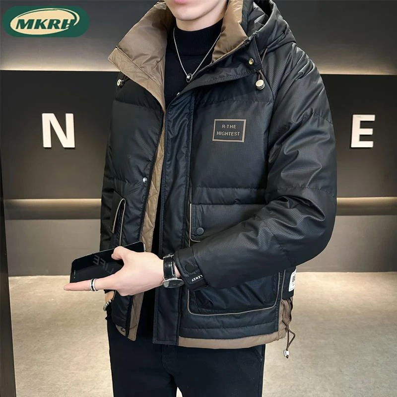 mkrh羽绒服男冬季连帽潮牌2025新款修身短款时尚高级感外套男士冬