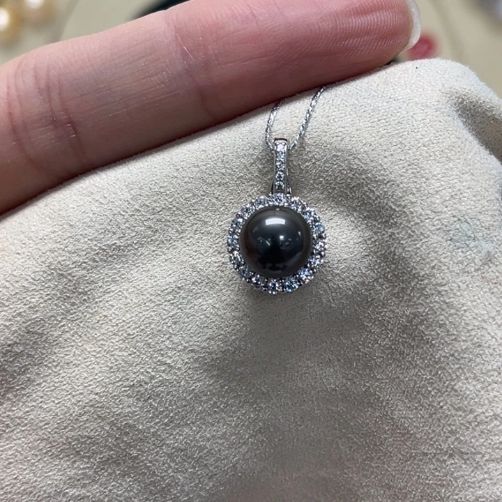 海水珍珠颈饰银S925镶嵌大溪地 8-9mm 121号