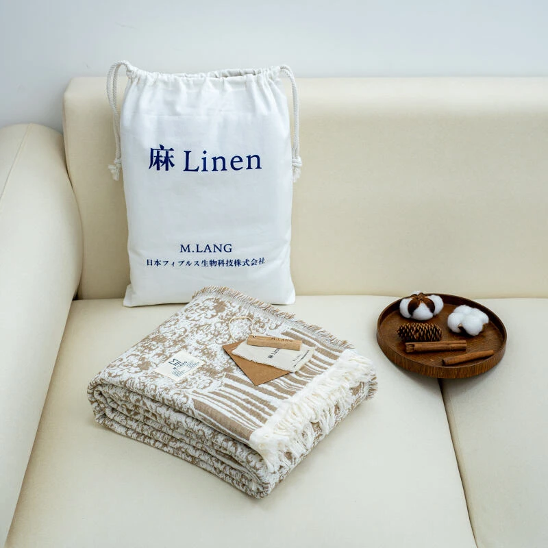 【京会社】棉麻流苏盖毯四叶草