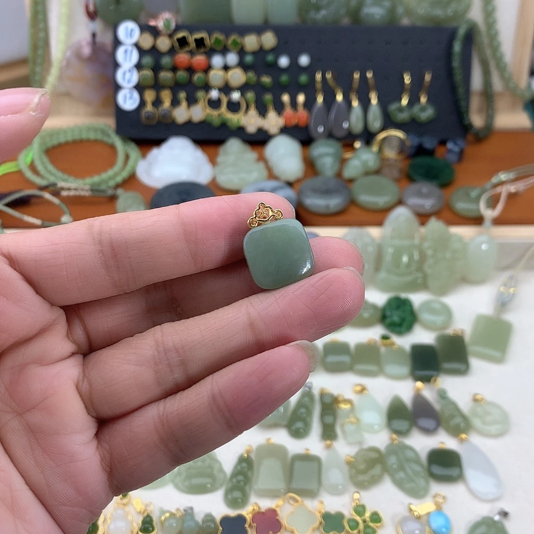 和田玉银S925镶嵌吊坠(不含链)