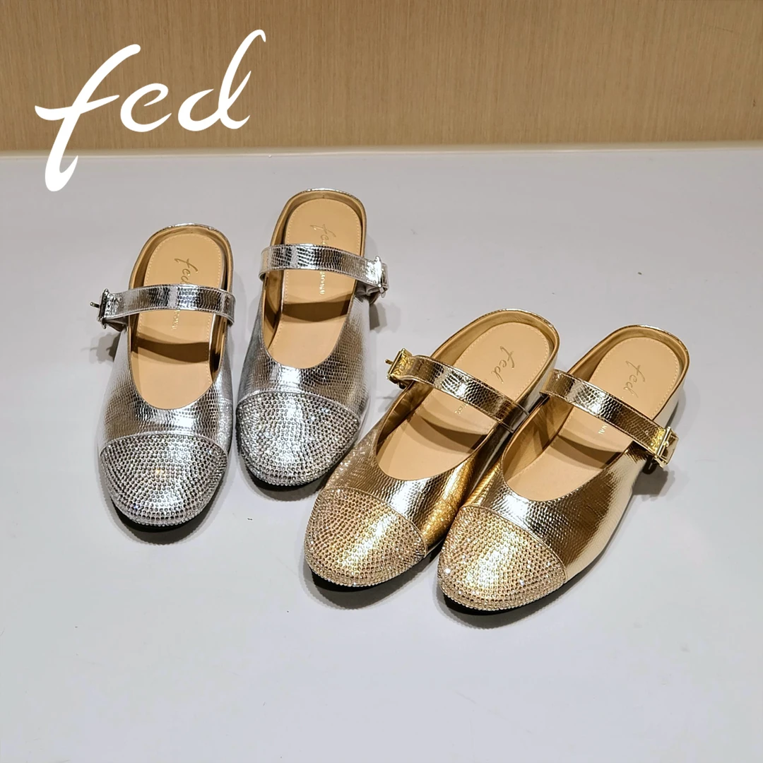 【星光系列】FED女鞋2025春夏新款百搭玛丽珍真皮内增高半拖DKH0214