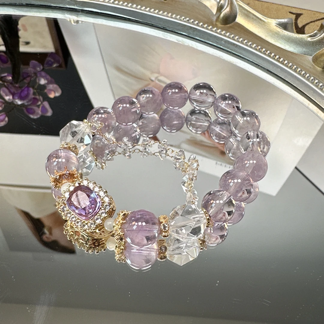 《少女的心事》紫兔毛水晶手串1049 颜色微差 多样性发一