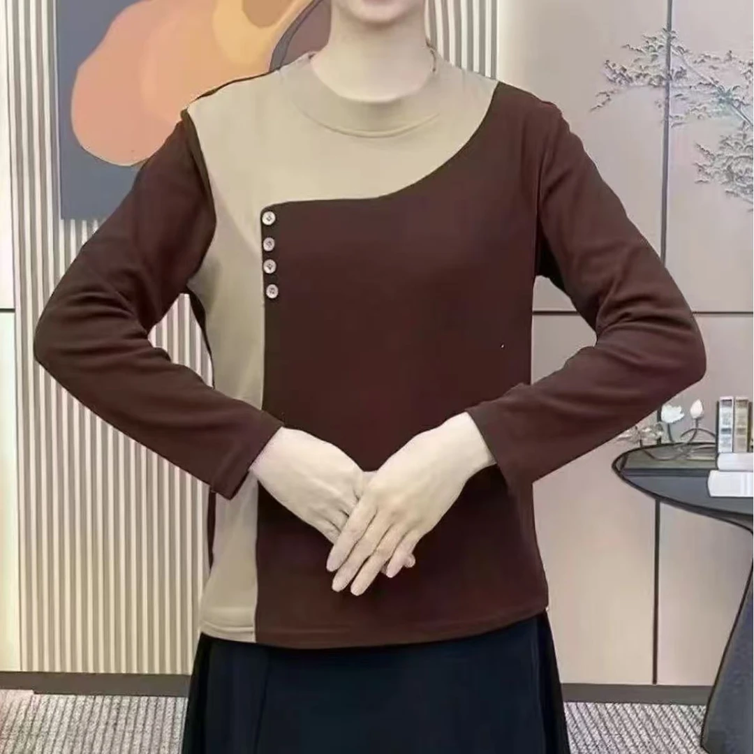 保暖圆领极简风长袖厚款拼色卫衣加厚假两件女士上衣