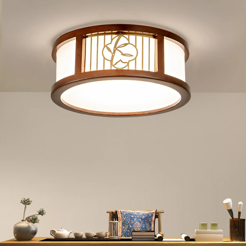 新中式实木小吸顶灯中国风玄关过道灯简约走廊灯衣帽间灯阳台灯具