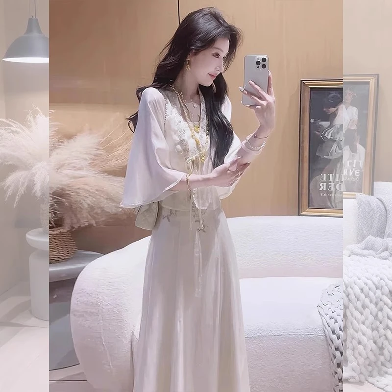 超仙气刺绣盘扣雪纺防晒衣女夏季配吊带裙子外搭开衫外套薄纱罩衫