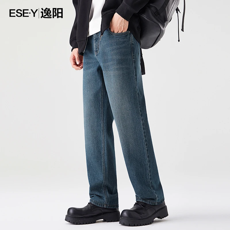 逸阳宽松直筒休闲秋季新款丹宁牛仔裤百搭弹力修身耐磨潮流长裤