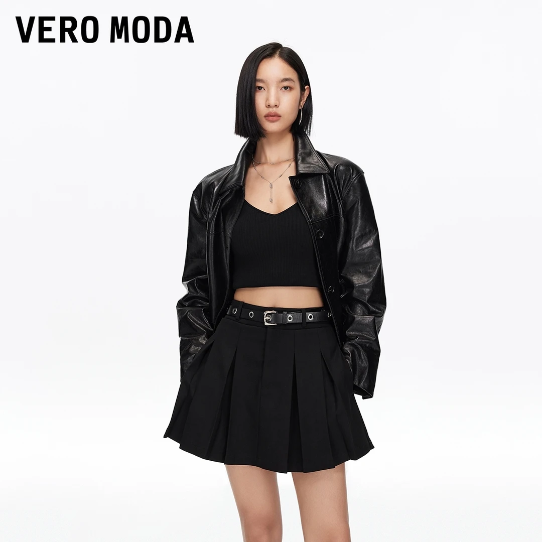 Vero Moda短裙25新款腰袢A字高腰百褶裙百搭时尚流光风325316027