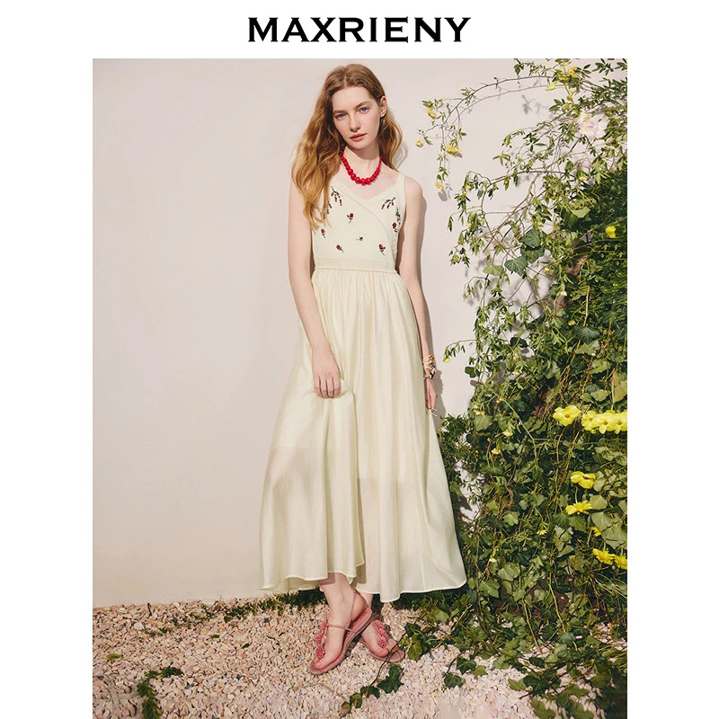 【商场同款】MAXRIENY复古优雅风背心吊带连衣裙25秋款醋酸长裙