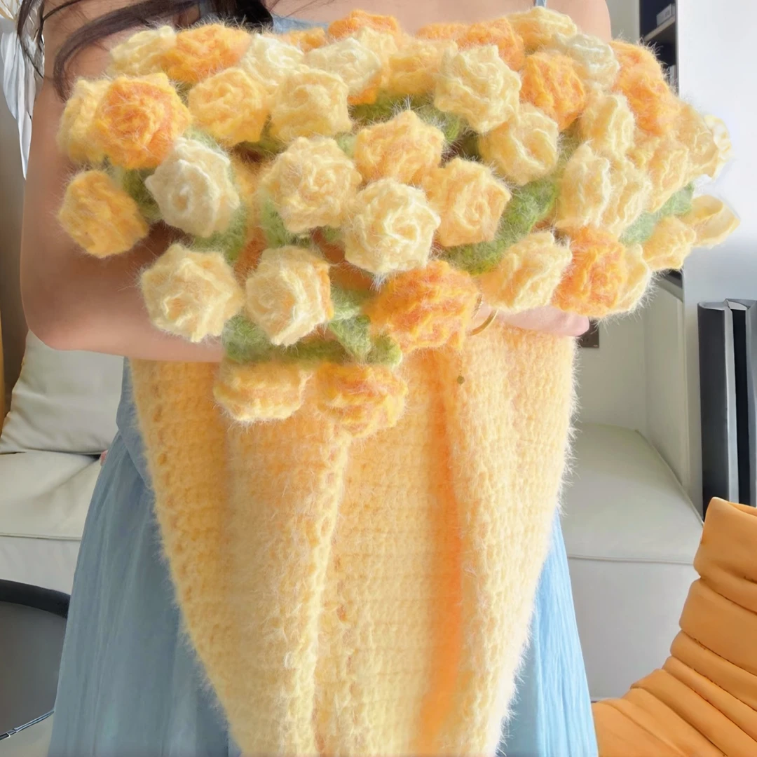 长毛渐变色玫瑰花毯子DIY羊手工披肩衣服钩花围巾必备花束毯毛线