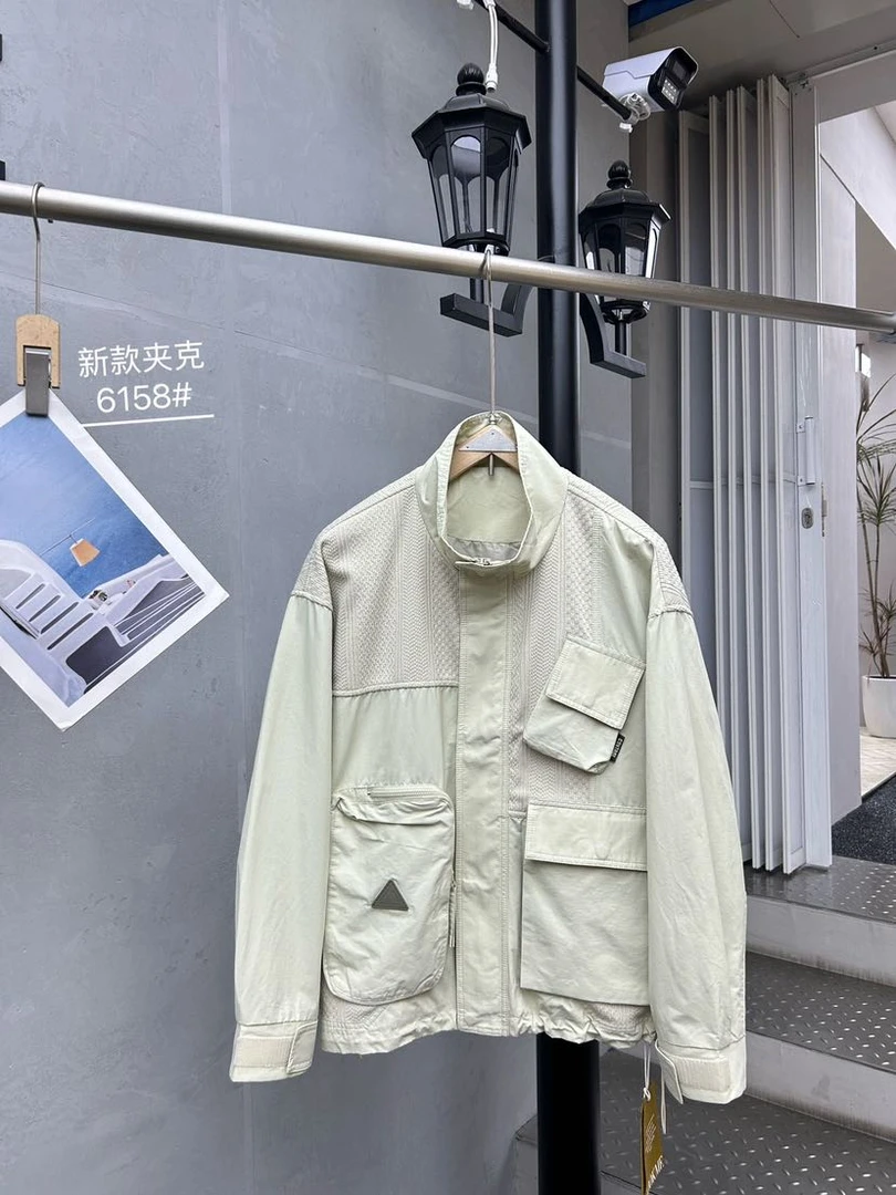 【6158】秋季百搭长袖立领拼接多口袋男士夹克宽松外套