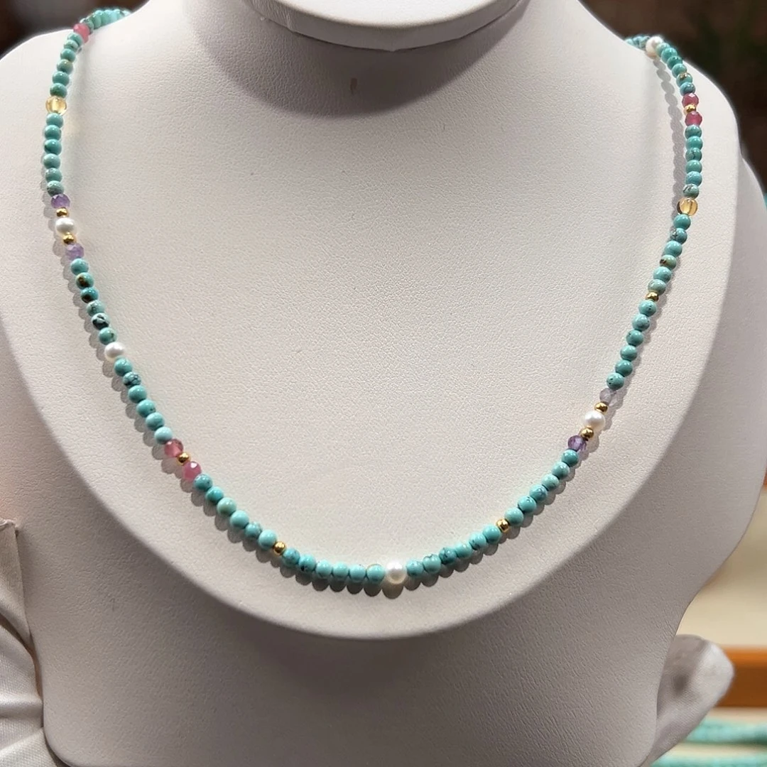 绿松石未镶嵌06小米锁骨链放漏卡2+