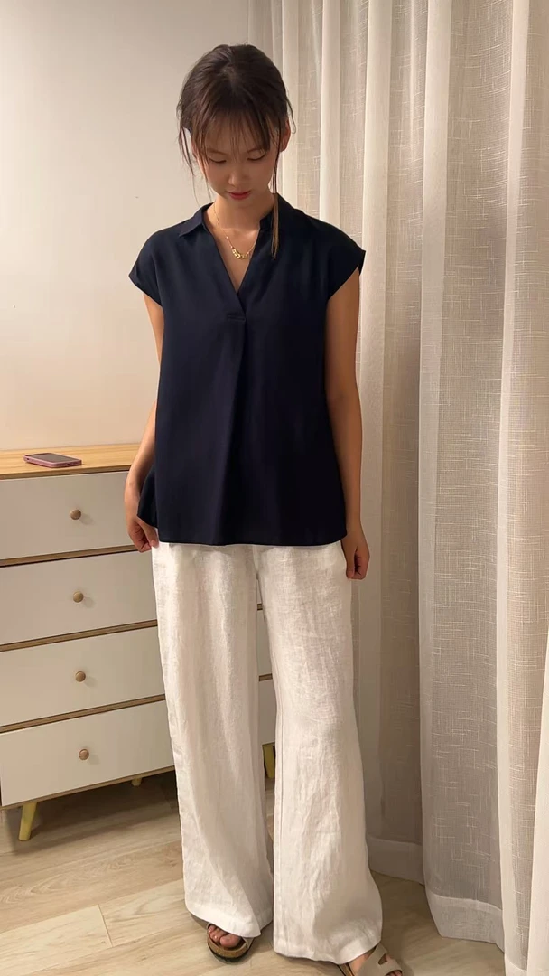 原单莫代尔透气翻领小飞袖衬衫女显瘦