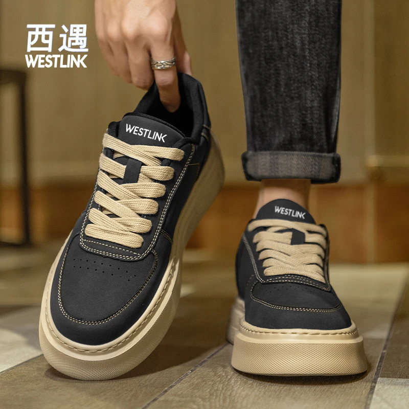 西遇秋季新款原创百搭板鞋复古时尚厚底休闲鞋男款耐磨防滑增高鞋