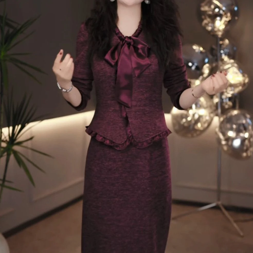 高档磨毛精纺加厚假两件连衣裙2025冬季新款洋气显瘦拼接打底裙子