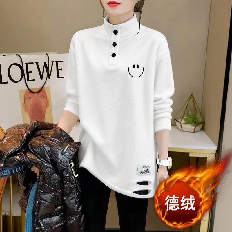 白色中长款半高领T恤上衣秋冬韩系百搭内搭打底衫简约时尚印花款