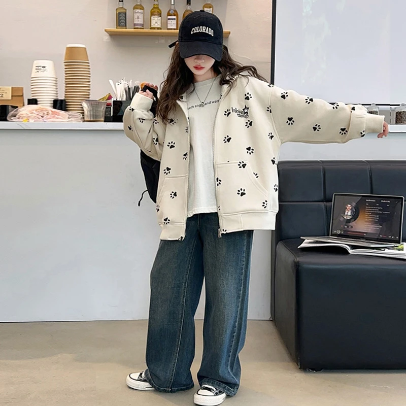 女童外套春秋款2025新款洋气儿童连帽卫衣中大童春装开衫女孩上衣