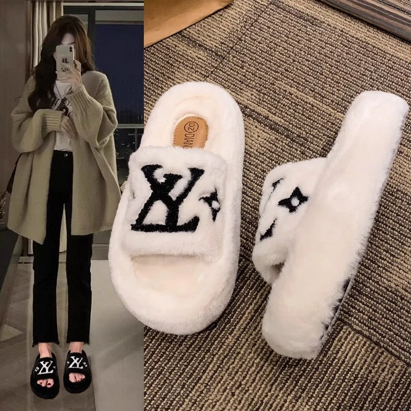 小香风毛毛拖鞋女2025春秋新款外穿网红爆款韩版ins潮棉拖鞋厚底