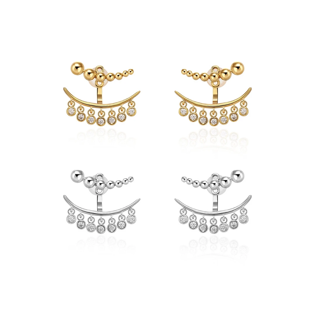 铜合金合成锆石耳饰 YISLON/渐变圆球金属拼接两戴式流苏EH-000