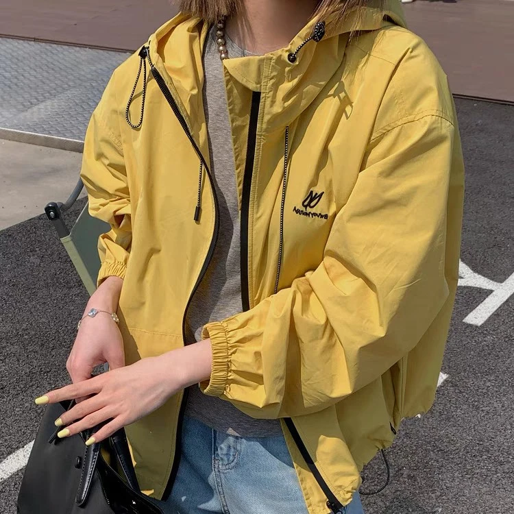538连帽单层透气冲锋衣女短外套休闲百搭小个子夹克时尚潮流上衣