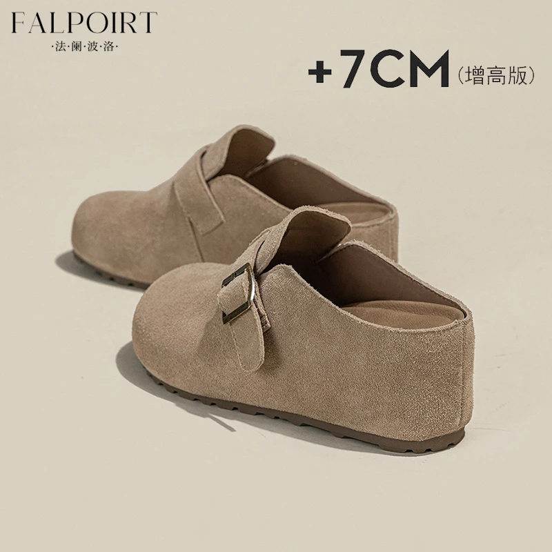 FALPOIRT厚底真皮勃肯鞋女2025爆款包头半拖鞋小个子增高休闲百搭