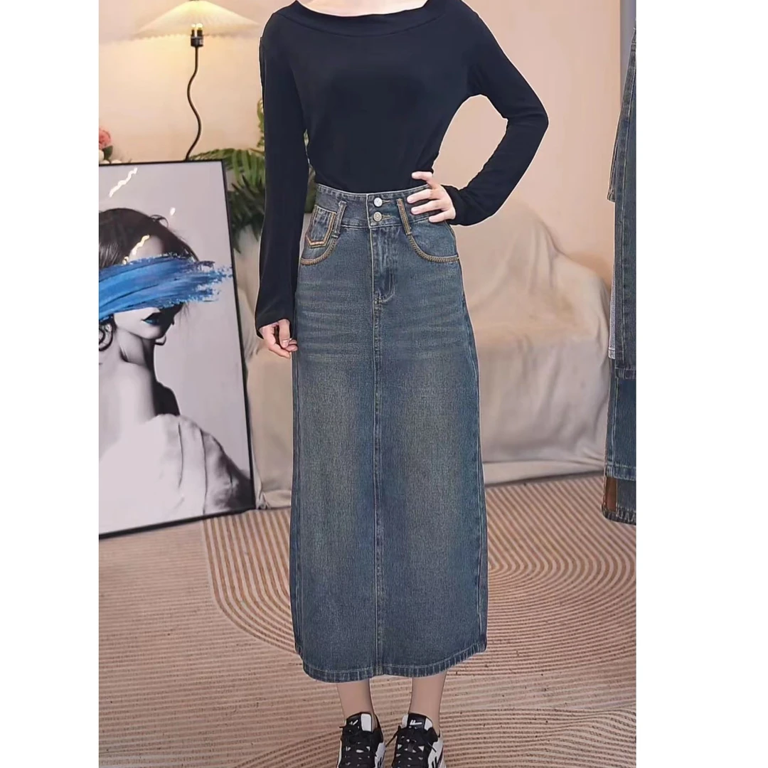 长裙2025春季丨新款半身裙梨形身材显瘦开叉中长款百搭牛仔裙2