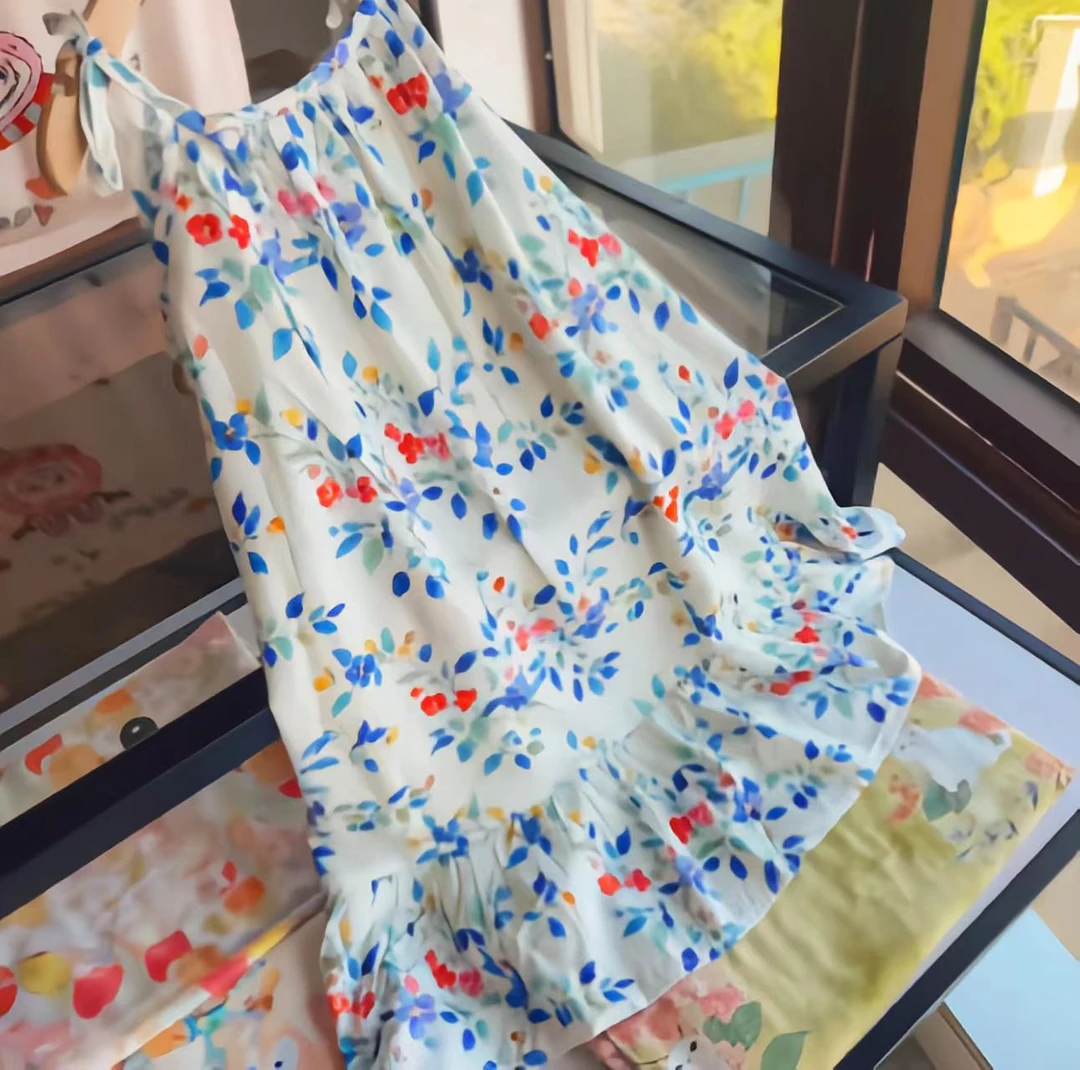 青花瓷  25新款女童夏季绵绸小吊带裙背心裙