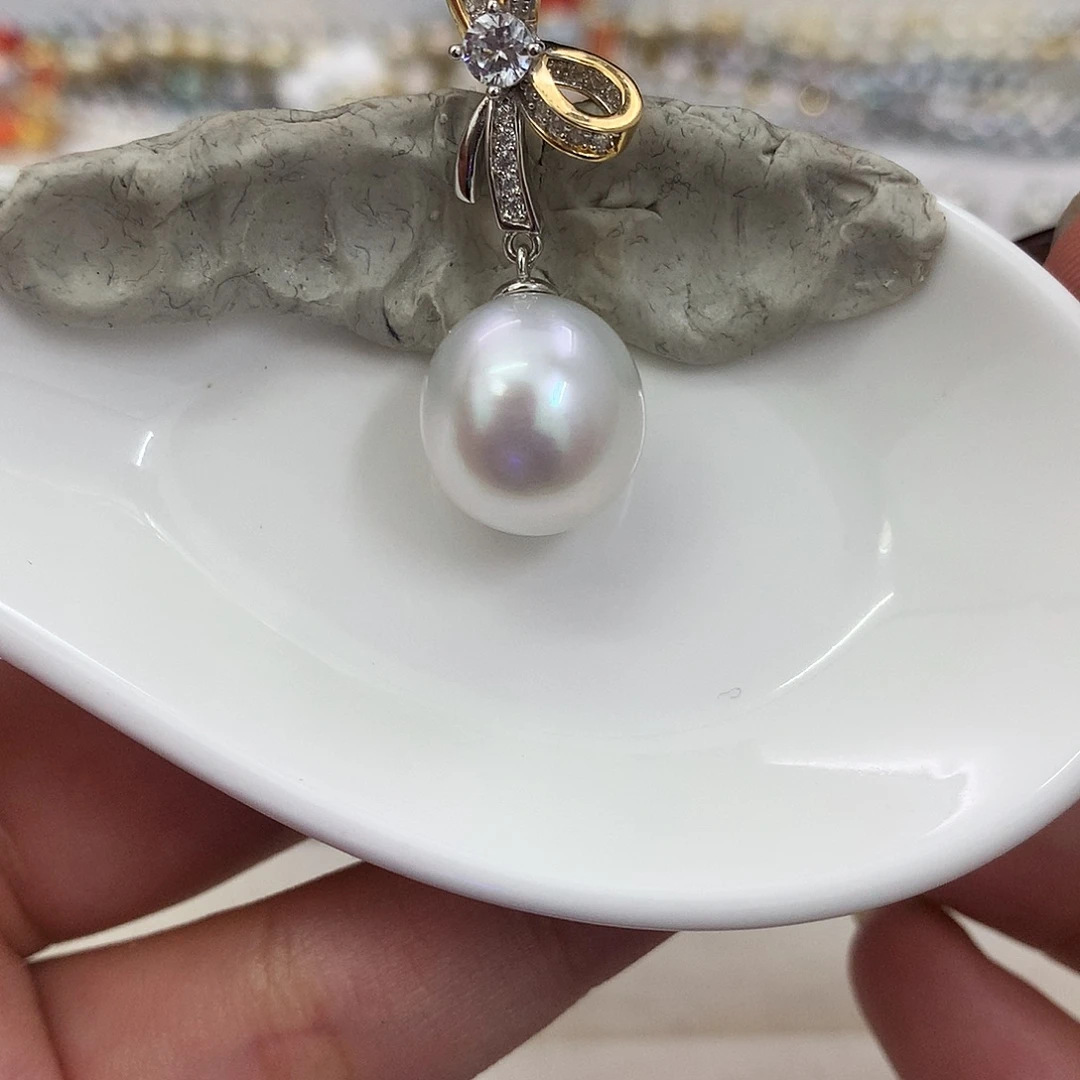 定制海水珍珠未镶嵌裸珠澳白吊坠s925银吊坠12.4mm