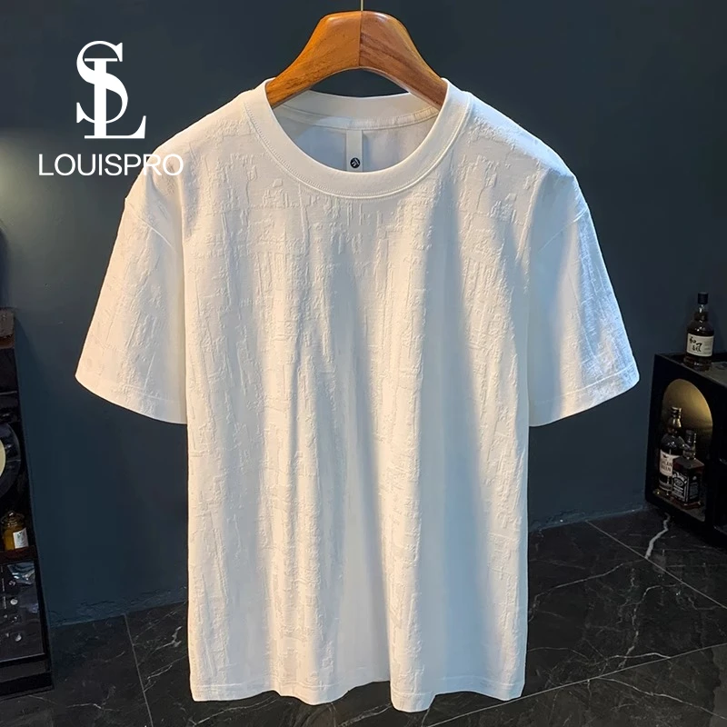 高端轻奢男士T恤短袖2025年夏季新款提花纯色体恤衫