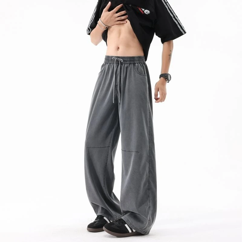 柏尼英格男士莱赛尔夏季天丝牛仔裤2025新款美式垂感直筒休闲裤子