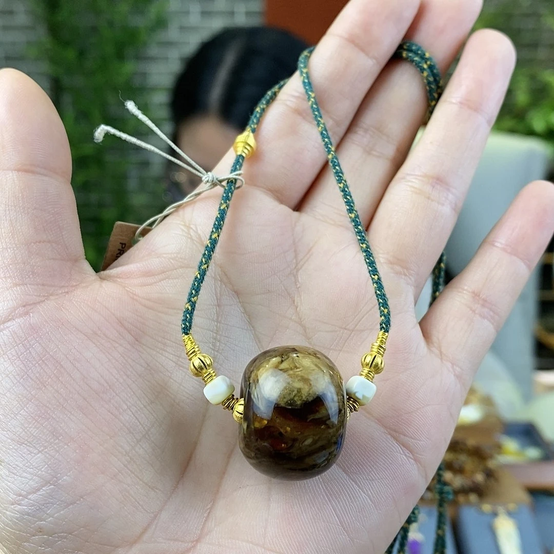 蜜蜡裸石18K金镶嵌蜜蜡锁骨