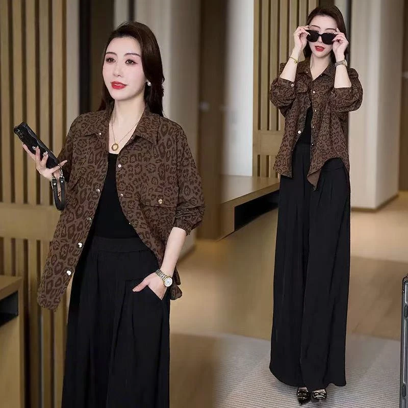 时尚豹纹衬衫女2025春季新款洋气宽松遮肚子显瘦百搭休闲衬衣上衣