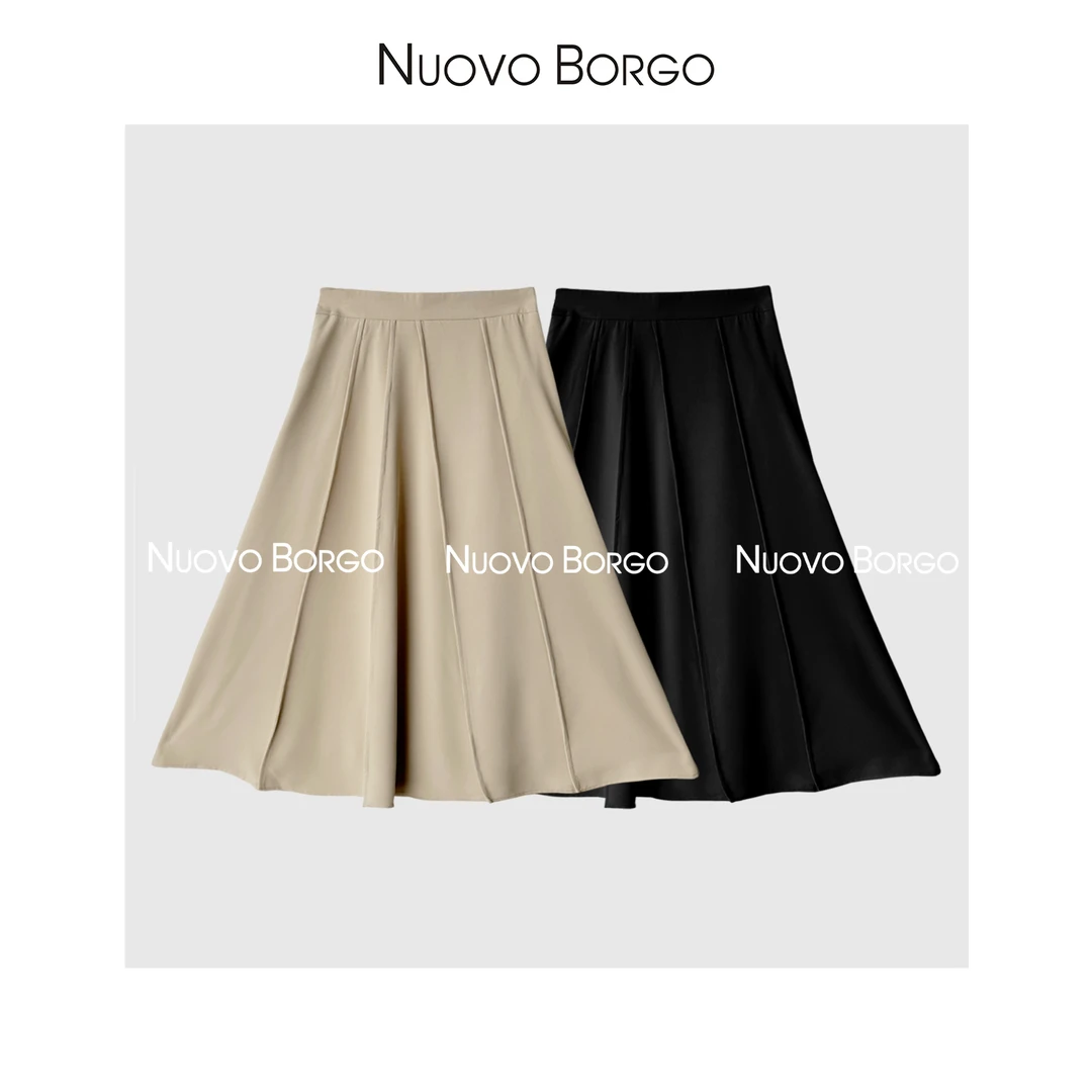 Nuovo Borgo A字大摆半身裙遮胯显瘦不规则伞裙百褶裙女H181/0303