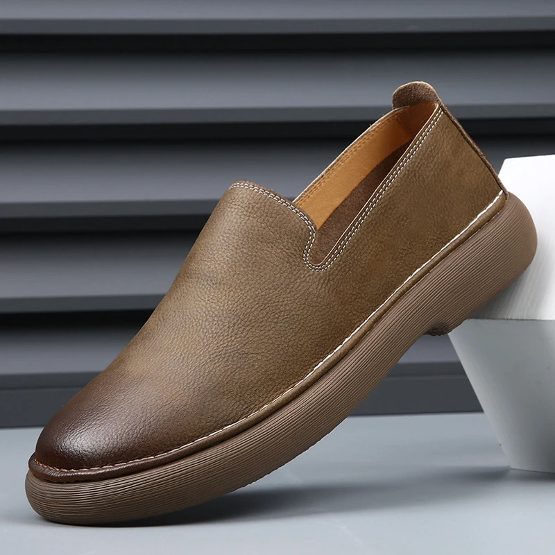 2025春季新款男鞋透气一脚蹬懒人休闲皮鞋男士复古潮流百搭乐福鞋