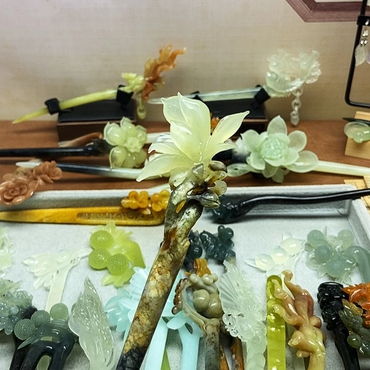 双***花蛇纹石玉未镶嵌发饰