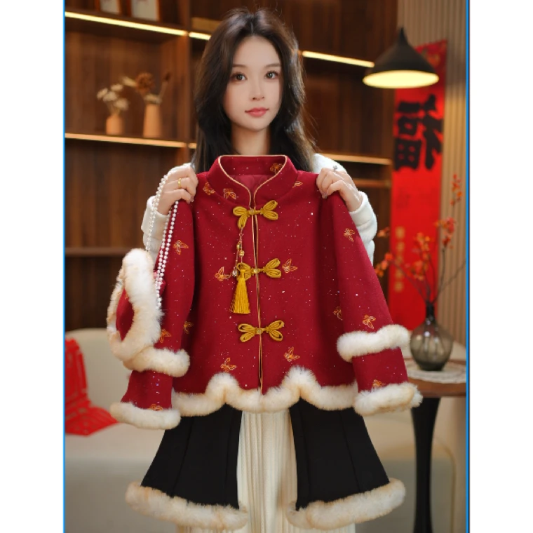 AODUOSEN/奥多森女童冬季加厚中国风加绒新中式拜年服套装