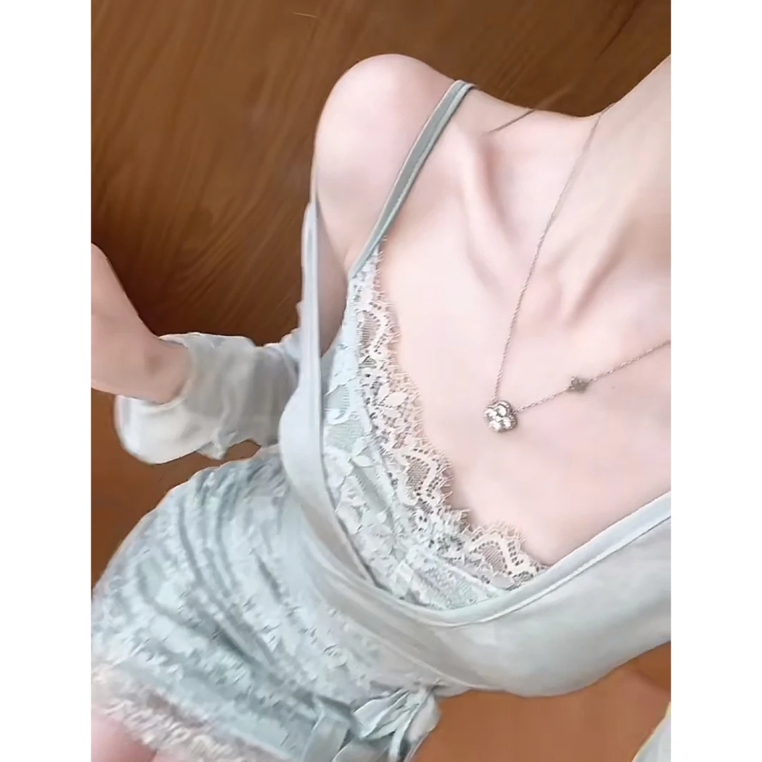 气质纯欲新款夏季收腰吊带辣妹连衣裙女套装（无胸垫）