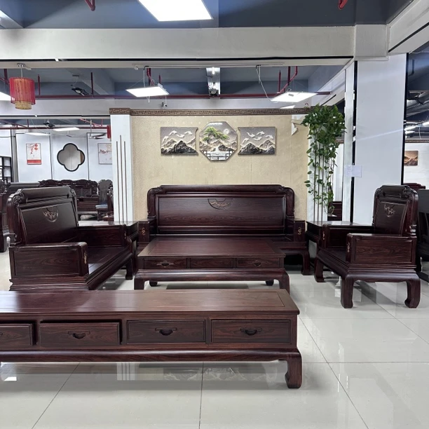 志恒居推荐—松柏延年沙发（檀雕工艺)123六件套