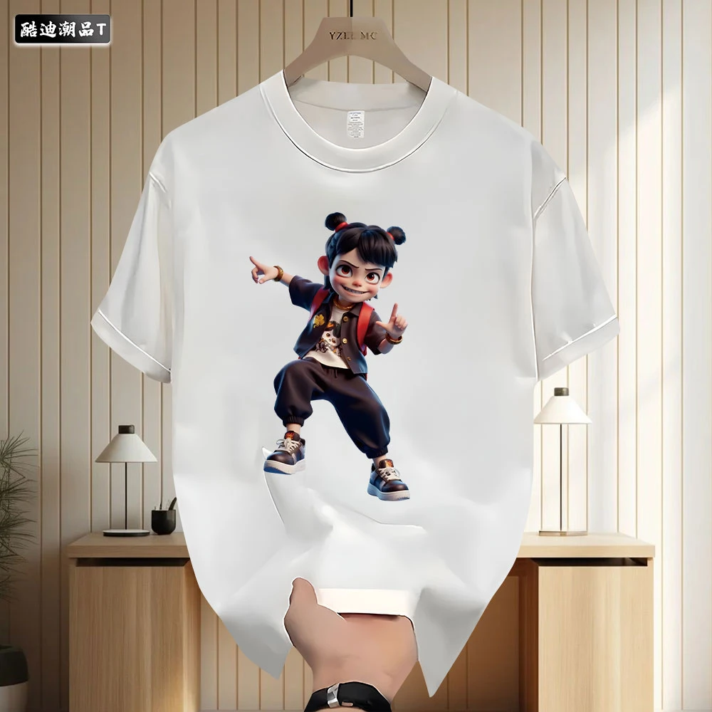2025年夏季新款国潮印花百搭宽松痞帅男青年圆领纯棉短袖设计感