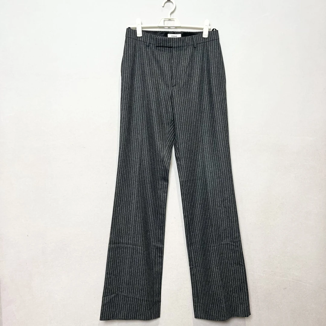 99新 Celine/思琳 蔚蓝中古/ 灰色白条纹直筒裤 38码