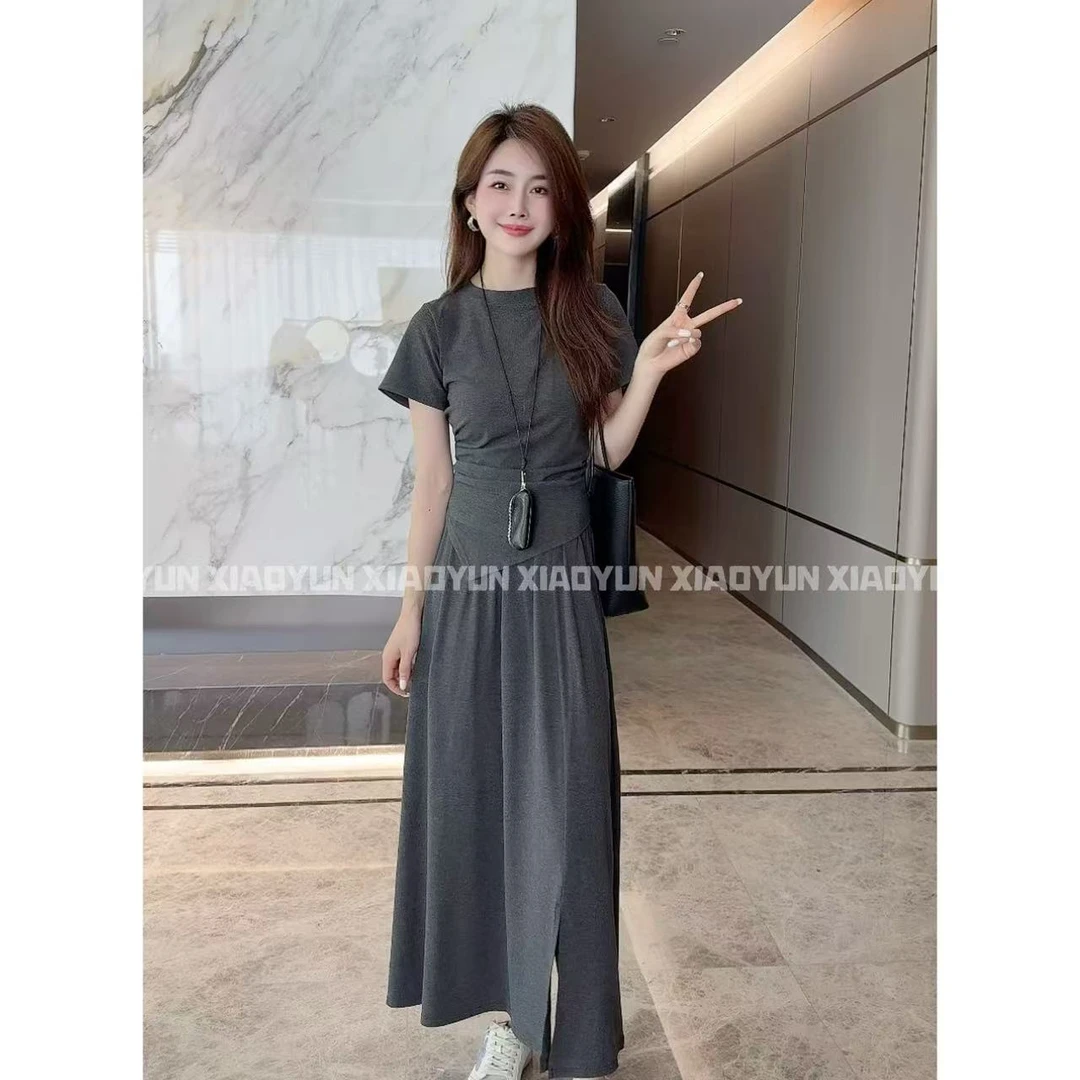 气质修身抽绳套装 小允姐姐2025新款气质高级系带修身两件套装