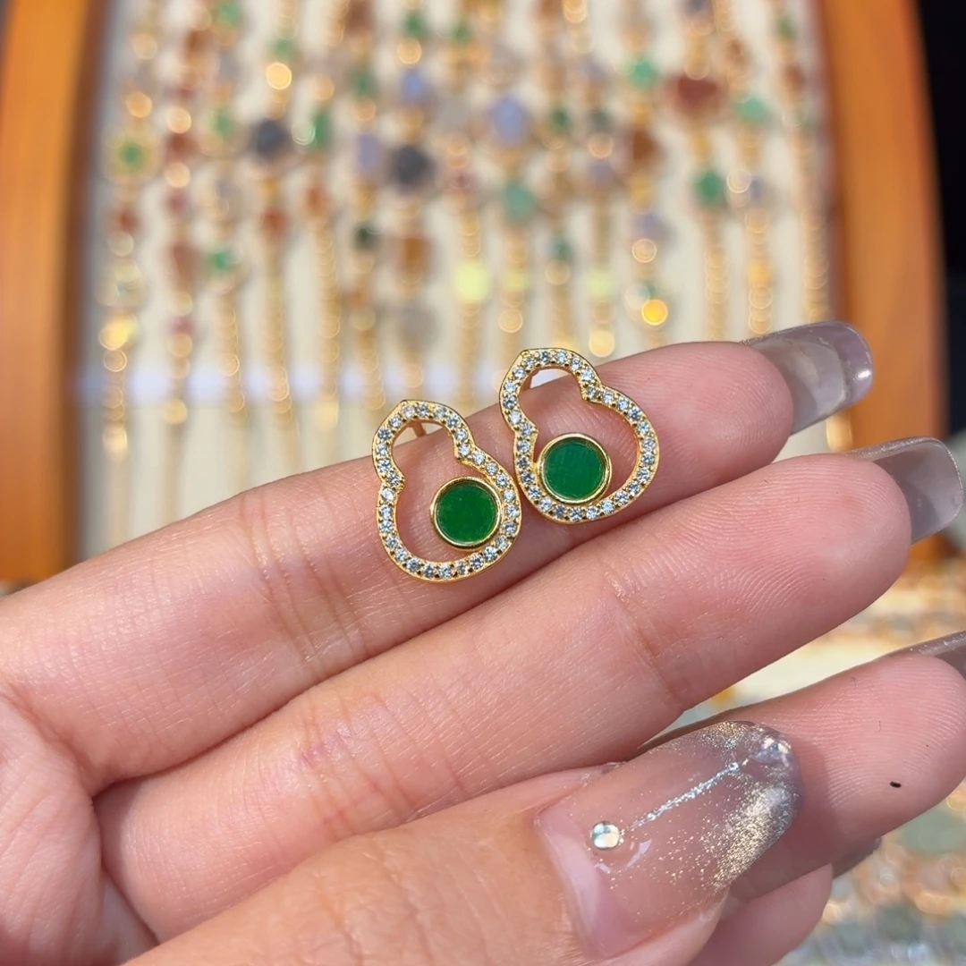 翡翠银S925镶嵌颈饰耳钉