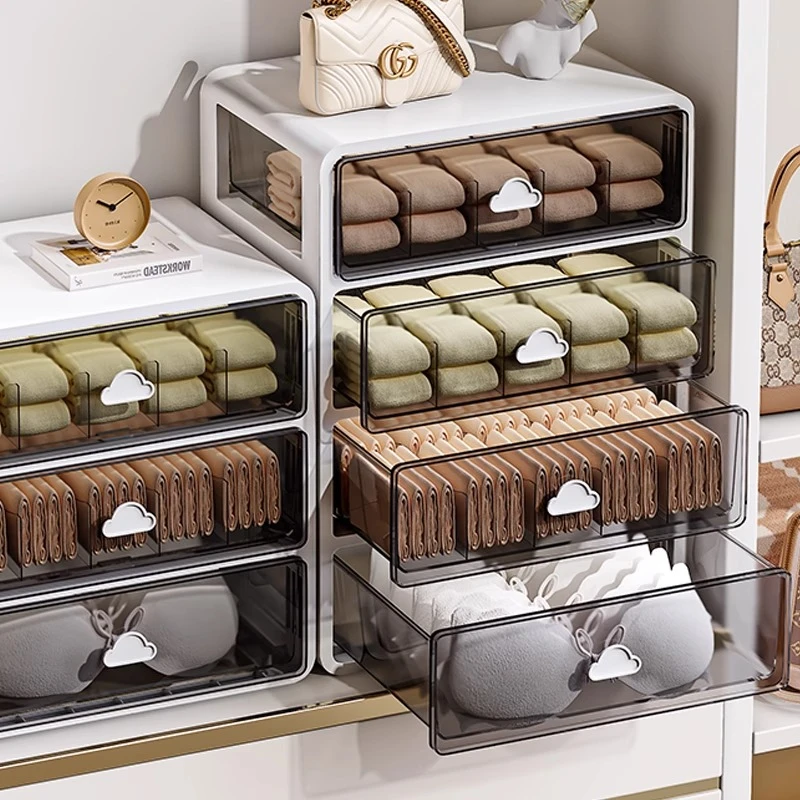 俏洁抽屉式内裤内衣收纳盒衣柜透明收纳盒袜子格子盒装轻奢ins风