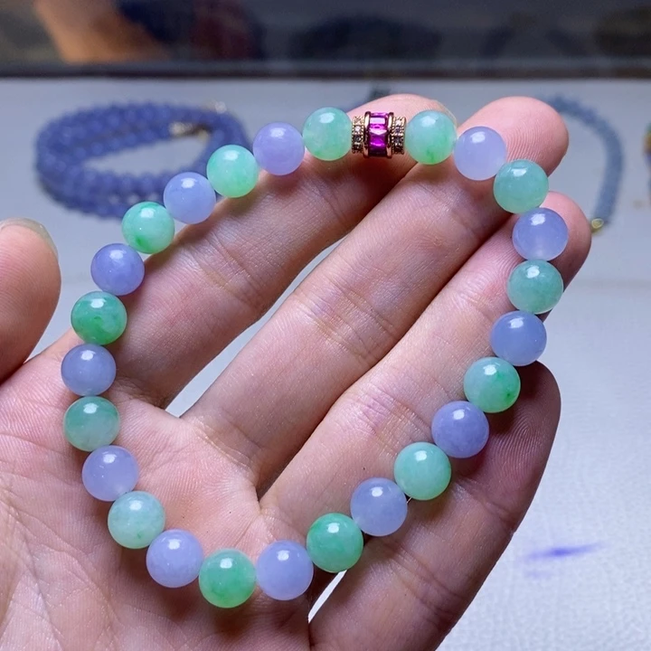 定制翡翠未镶嵌缅甸翡翠a货卡7.7多宝珠链