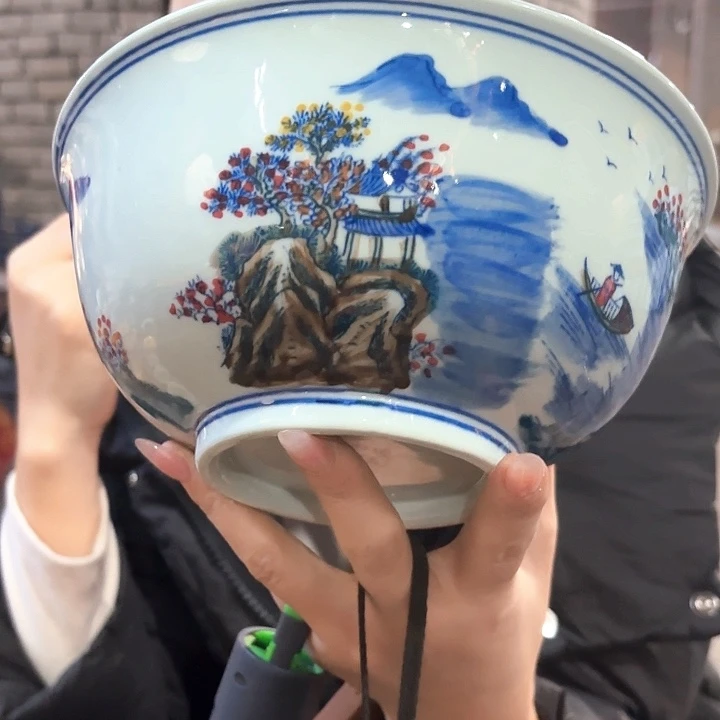 摆件陶景德镇高温绿希希20寸汤碗