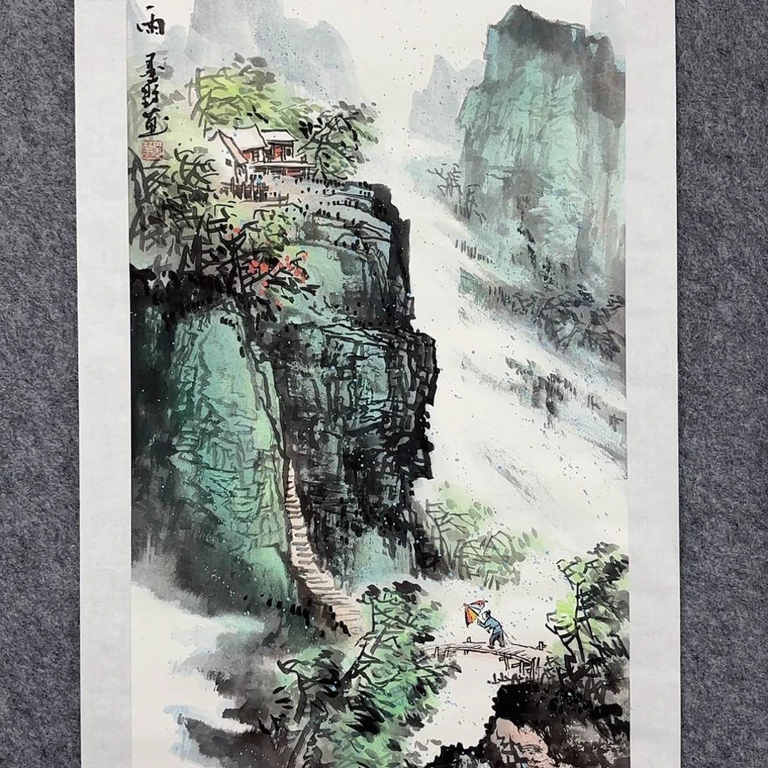 国画国画作品细雨