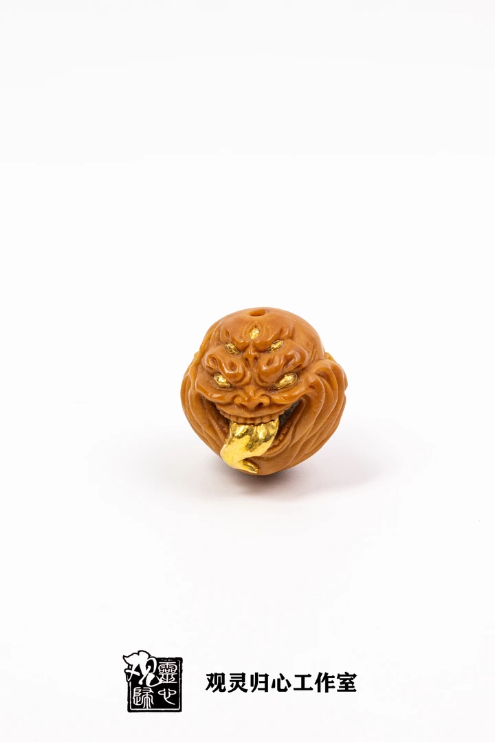 【观灵】五目金舌舔僧猴头单籽雕刻镶嵌24k尺寸18+   19